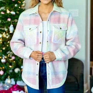 SOUTHERN GRACE Pretty in Pink Tweed Plaid Silver Buttoned Shacket